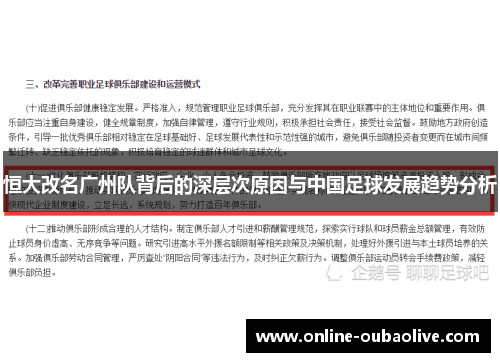 恒大改名广州队背后的深层次原因与中国足球发展趋势分析